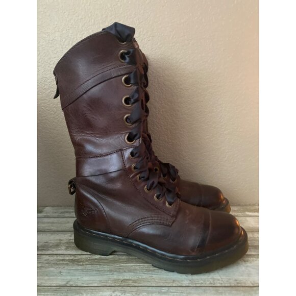 Dr Martens Triumph 1914 Brown Leather Floral Fold-Over Boots 14 Eyelet Women’s 7 - Picture 4 of 16